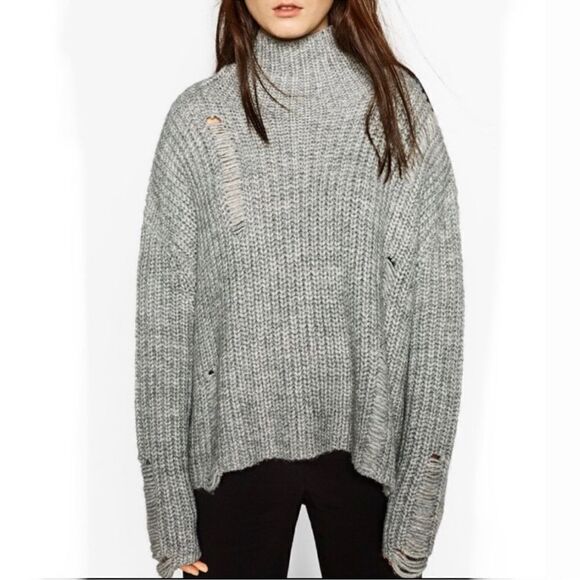 Zara Mock Neck Oversize Slouchy Distressed Sweater Fisherman Core C20 - Picture 2 of 15